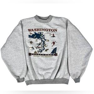 Vintage Washington State Sweatshirt  Large USA H.L. Miller Map Graphic Crewneck